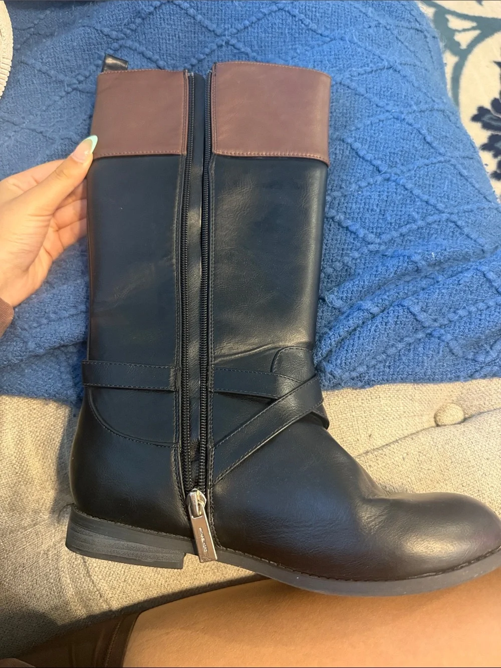 Michael Kors Black and Brown Leather Riding Boot with Buckle